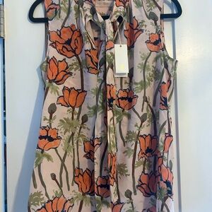 Floral Sleeveless Top with Tie Neck